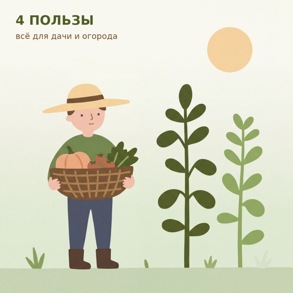 Иллюстрация: садовод с корзиной урожая