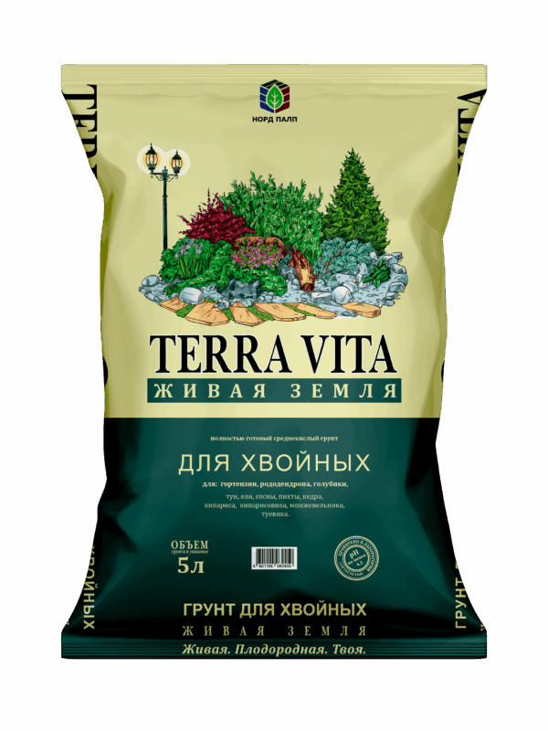 TERRA VITA для хвойных Грунт ЖИВАЯ ЗЕМЛЯ для хвойных, 25 л