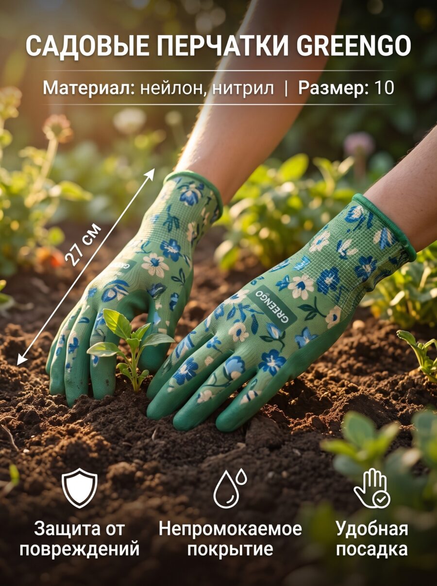 Перчатки садовые Greengo, нейлон, нитрил, размер 10, МИКС — карточка товара