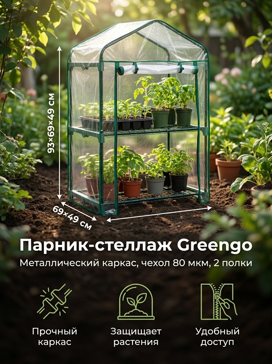Парник-стеллаж для рассады Greengo, металлический, d=16 мм, 93×69×49 см Парник-стеллаж для рассады Greengo, металлический, d=16 мм, 93×69×49 см — карточка товара