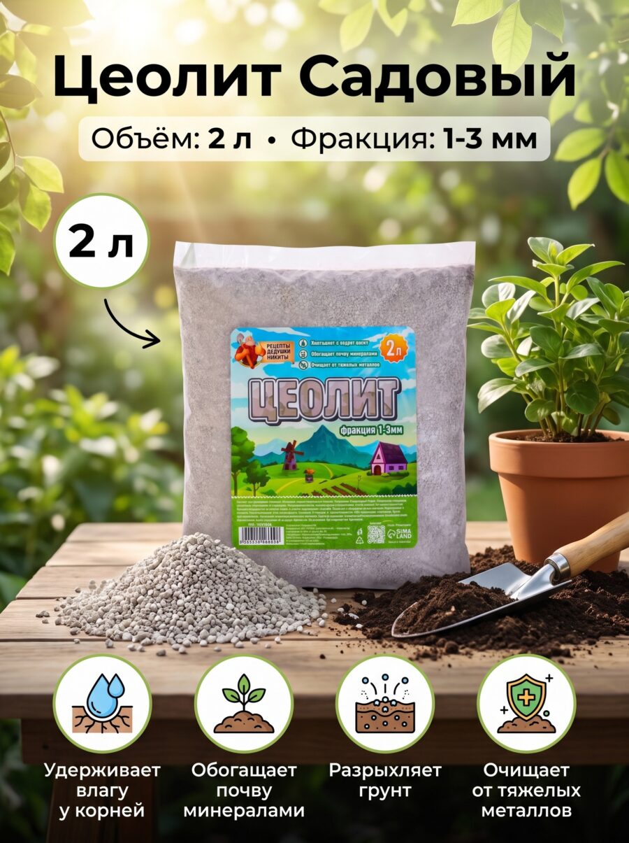 Цеолит Садовый «Рецепты Дедушки Никиты» фр 1-3 2 л Цеолит Садовый «Рецепты Дедушки Никиты» фр 1-3 2 л — карточка товара