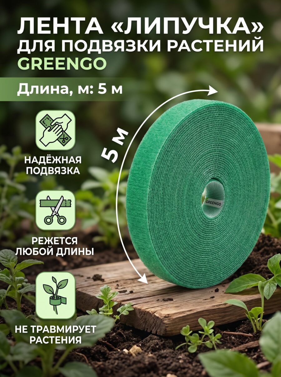 Лента «Липучка» для подвязки растений Greengo, 5 м, зелёная — карточка товара