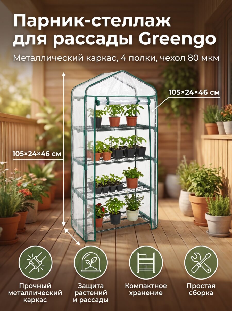 Парник-стеллаж для рассады Greengo, металлический, d=12 мм, 105×24×46 см Парник-стеллаж для рассады Greengo, металлический, d=12 мм, 105×24×46 см — карточка товара