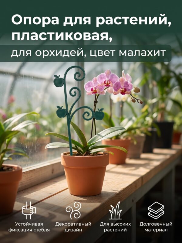 Опора для растений, пластиковая, для орхидей, цвет малахит Опора для растений, пластиковая, для орхидей, цвет малахит — карточка товара