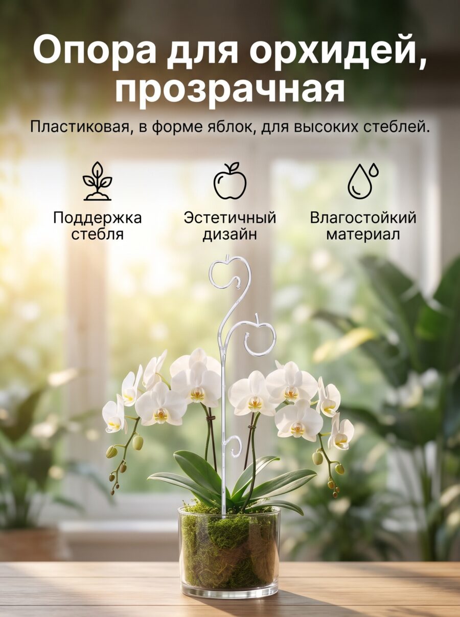 Опора для растений, пластиковая, для орхидей, прозрачная Опора для растений, пластиковая, для орхидей, прозрачная — карточка товара