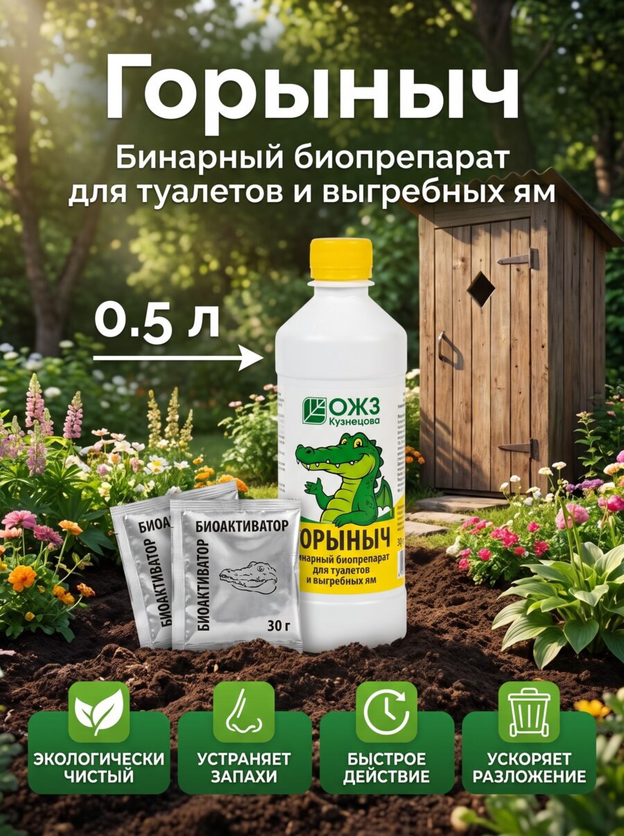 Биопрепарат для туалетов и выгребных ям «Горыныч», бинарный, 0.5 л, 30 г Биопрепарат для туалетов и выгребных ям «Горыныч», бинарный, 0.5 л, 30 г — карточка товара
