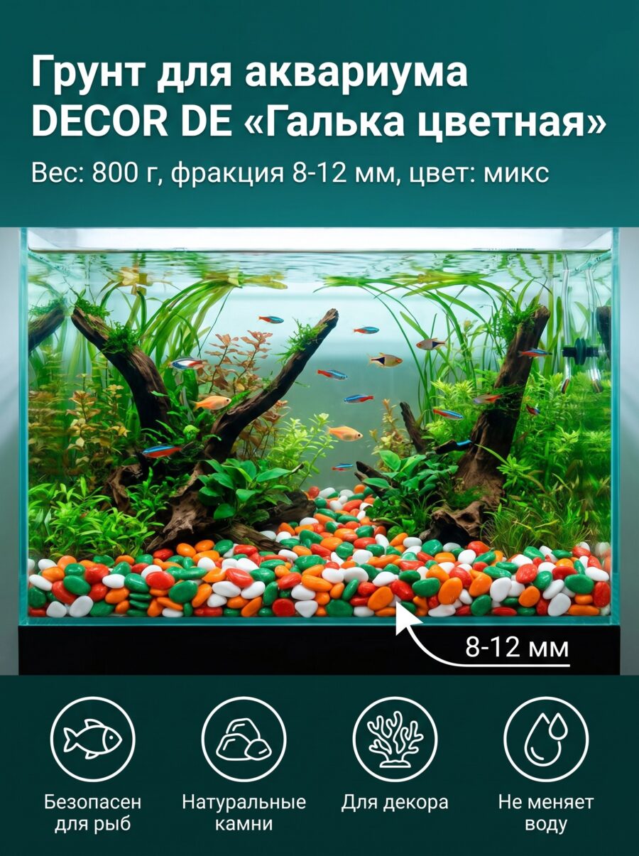 Грунт для аквариума DECOR DE «Галька цветная», зелёный/рыжий, 800 г Грунт для аквариума DECOR DE «Галька цветная», зелёный/рыжий, 800 г — карточка товара