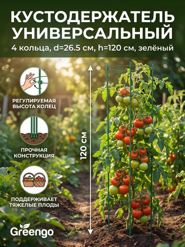 Кустодержатель Greengo, 4 кольца, d=26.5 см, h=120 см, зелёный Кустодержатель Greengo, 4 кольца, d=26.5 см, h=120 см, зелёный — карточка товара