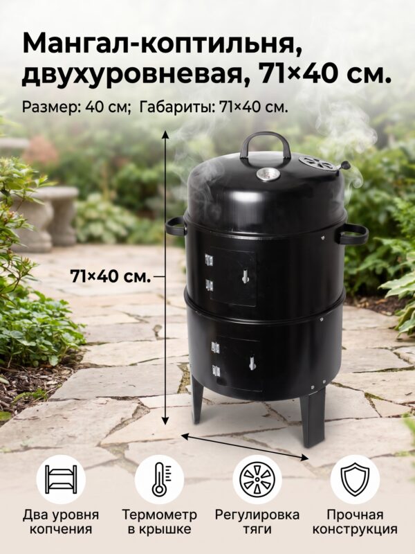 Мангал-коптильня, двухуровневая, 71×40 см — карточка товара