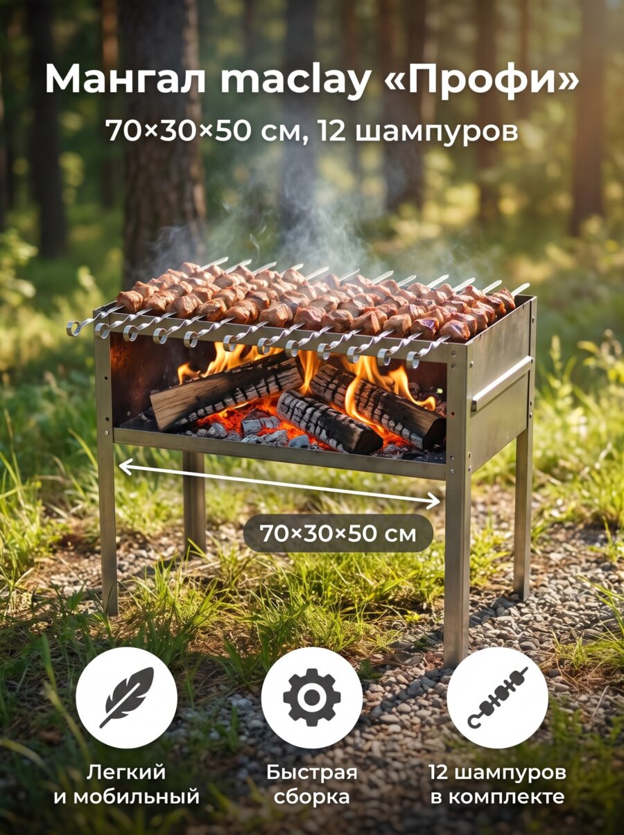 Мангал maclay «Профи», 12 шампуров, 70×30×50 см Мангал maclay «Профи», 12 шампуров, 70×30×50 см — карточка товара