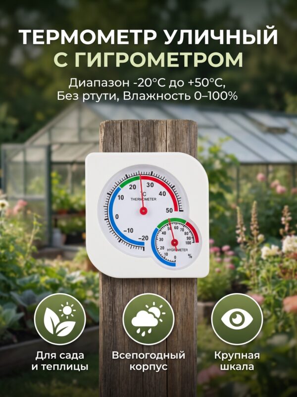 Термометр уличный, гигрометр, белый — карточка товара