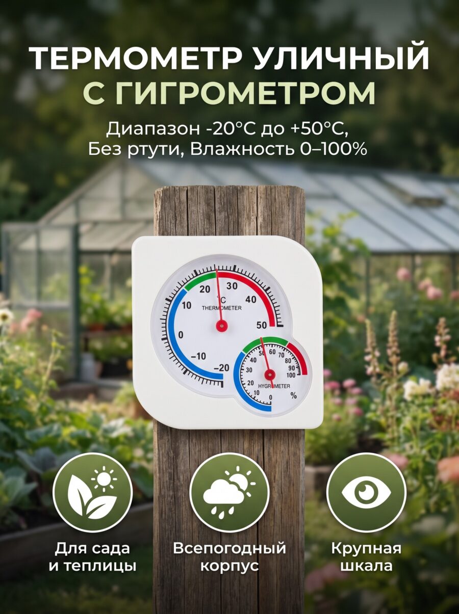 Термометр уличный, гигрометр, белый — карточка товара