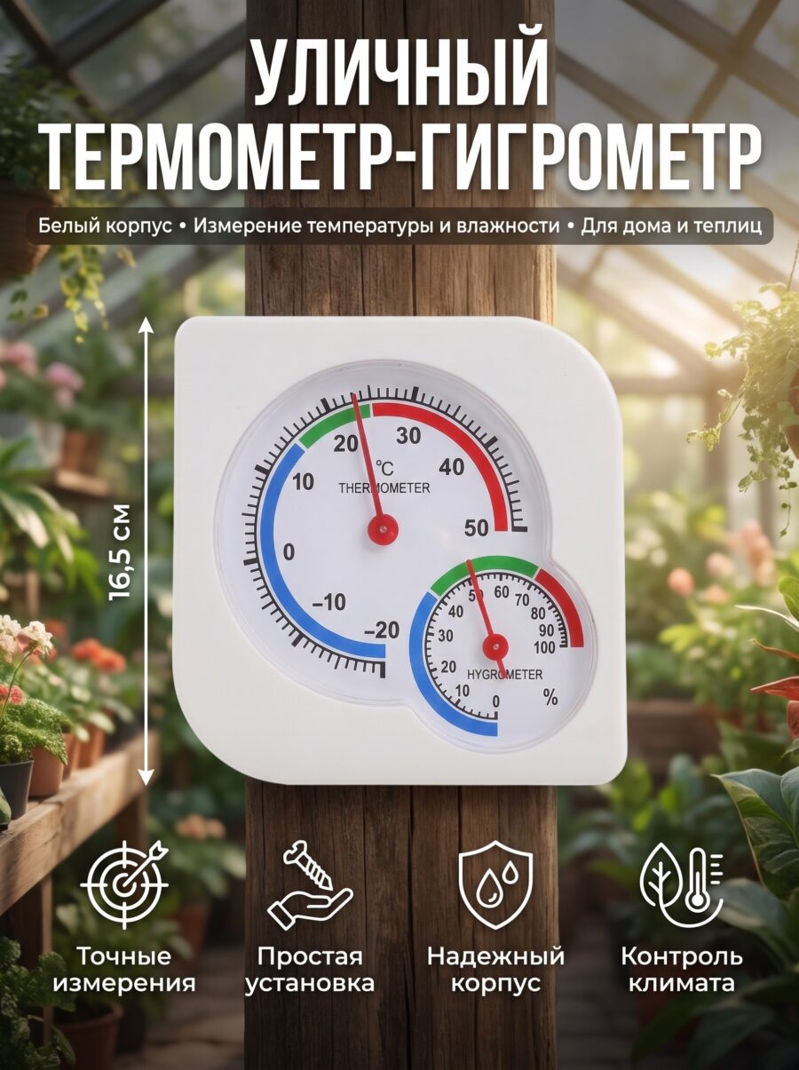Термометр уличный, гигрометр, белый Термометр уличный, гигрометр, белый — карточка товара
