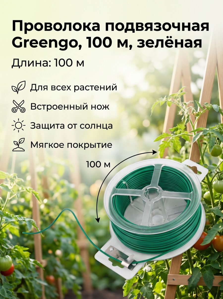Проволока подвязочная Greengo, 100 м, зелёная Проволока подвязочная Greengo, 100 м, зелёная — карточка товара