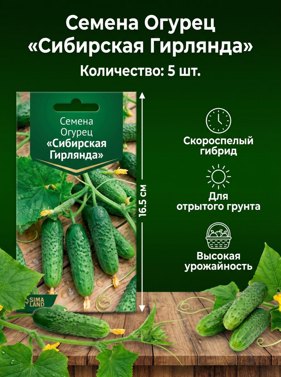 Семена Огурец «Сибирская Гирлянда», 5 шт Семена Огурец «Сибирская Гирлянда», 5 шт — карточка товара