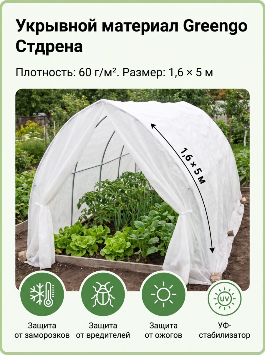 Материал укрывной Greengo, 5×1.6 м, 60 г, 5×1.6, белый Материал укрывной Greengo, 5×1.6 м, 60 г, 5×1.6, белый — карточка товара