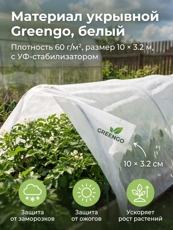 Материал укрывной Greengo, 10×3.2 м, 60 г, 10×3.2, белый — карточка товара