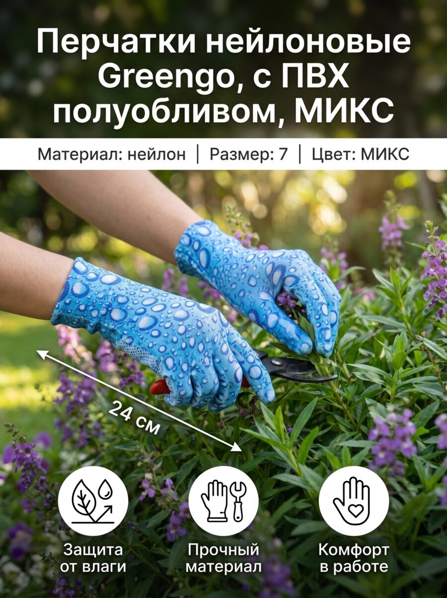Перчатки нейлоновые Greengo, с ПВХ полуобливом, МИКС Перчатки нейлоновые Greengo, с ПВХ полуобливом, МИКС — карточка товара