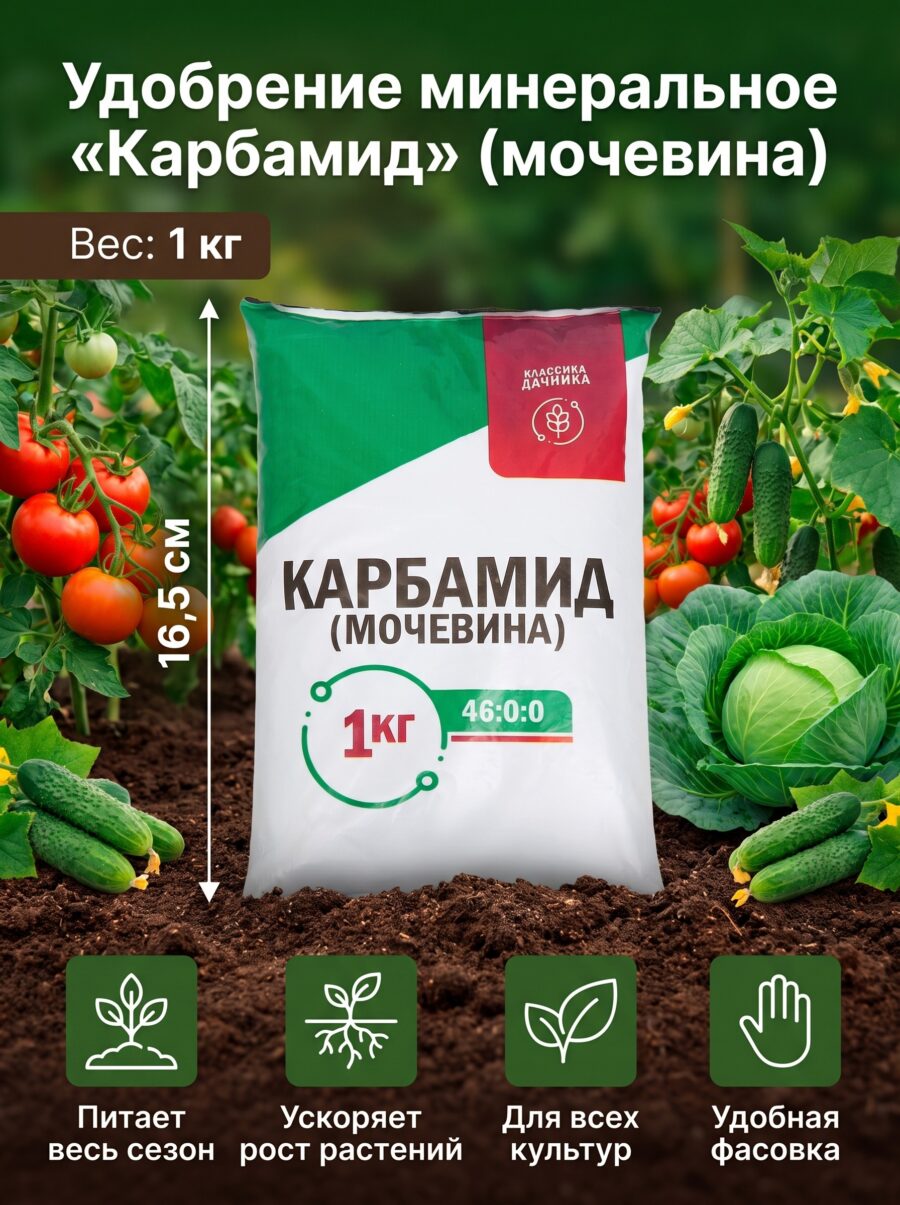 Удобрение минеральное «Карбамид» (мочевина), 1 кг Удобрение минеральное «Карбамид» (мочевина), 1 кг — карточка товара