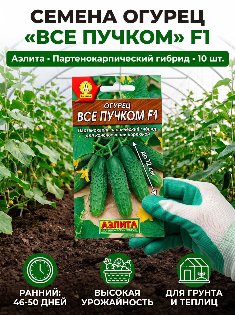 Семена Огурец «Все пучком» Аэлита, 10 шт Семена Огурец «Все пучком» Аэлита, 10 шт — карточка товара