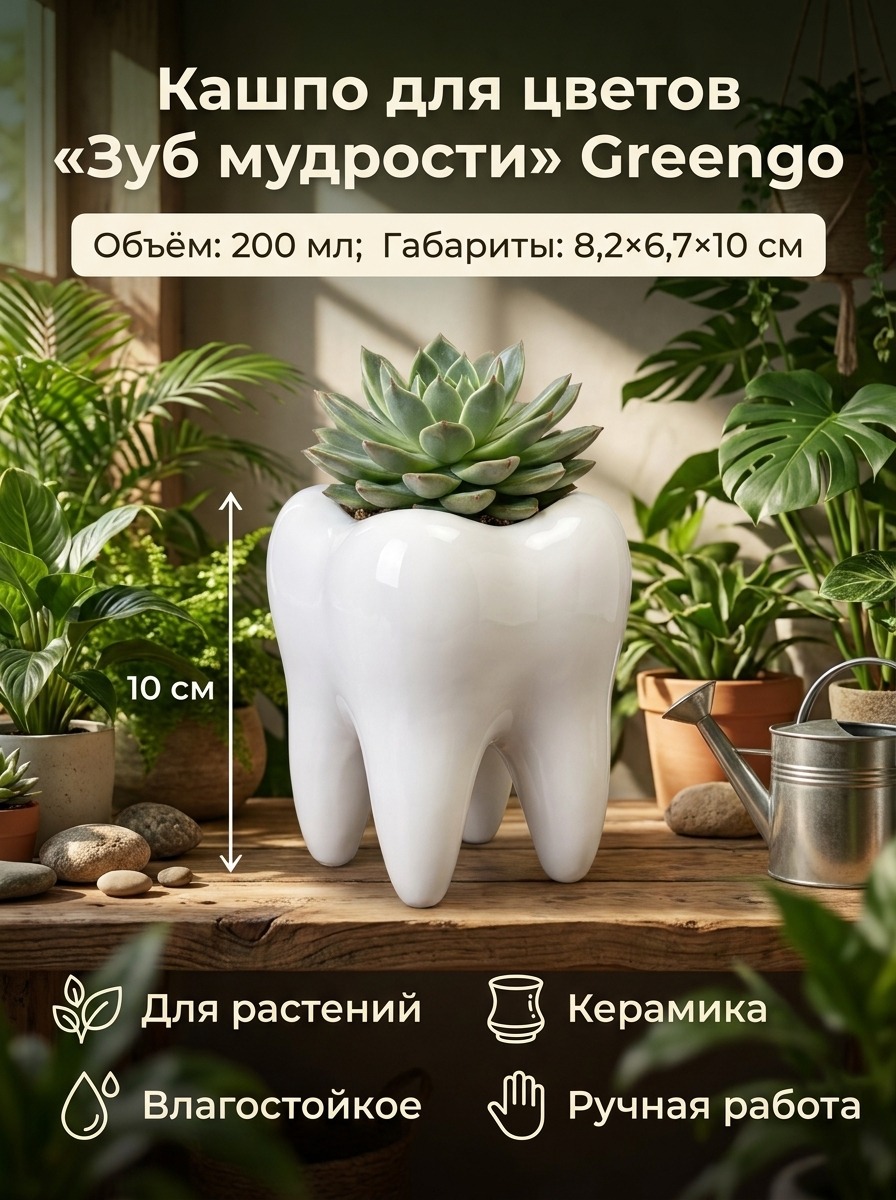 Кашпо для цветов «Зуб мудрости» Greengo, 200 мл, 8,2×6,7×10 см Кашпо для цветов «Зуб мудрости» Greengo, 200 мл, 8,2×6,7×10 см — карточка товара