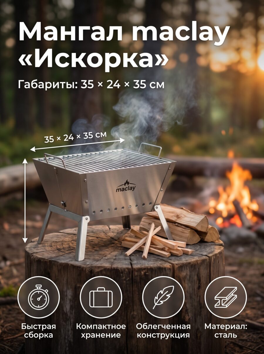 Мангал maclay «Искорка», без шампуров, 35×24×35 см Мангал maclay «Искорка», без шампуров, 35×24×35 см — карточка товара