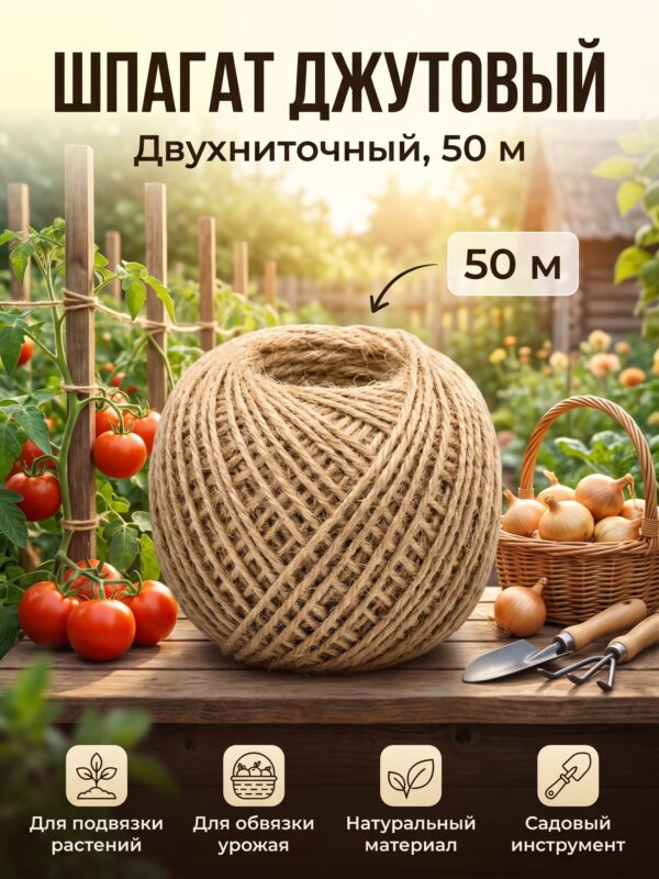 Шпагат джутовый, двухниточный, 1.12 текс, 50 м Шпагат джутовый, двухниточный, 1.12 текс, 50 м — карточка товара