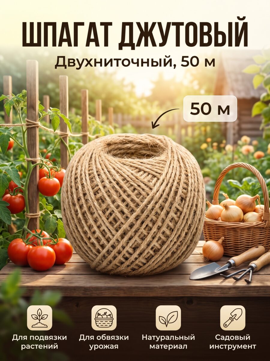 Шпагат джутовый, двухниточный, 1.12 текс, 50 м Шпагат джутовый, двухниточный, 1.12 текс, 50 м — карточка товара