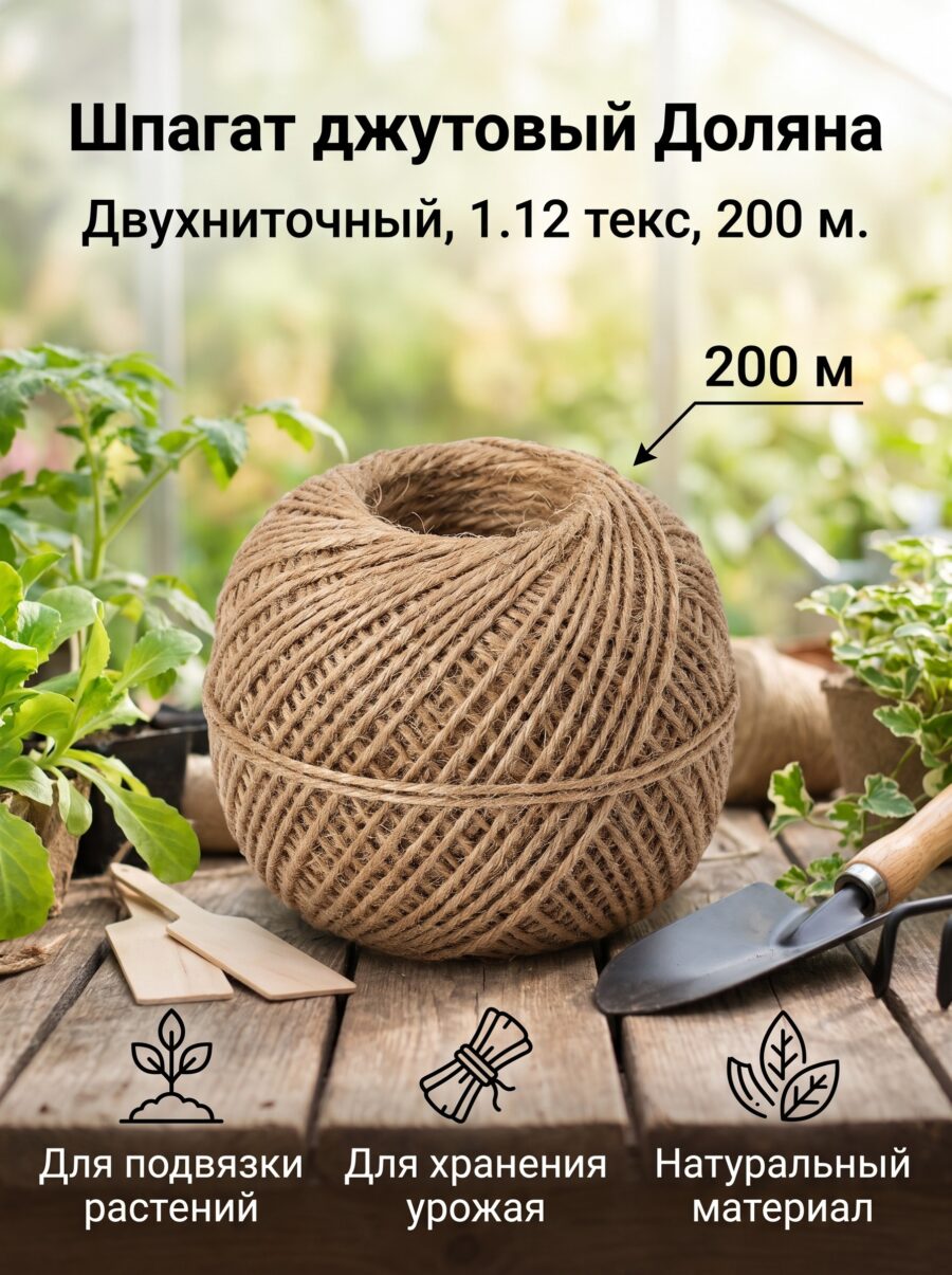 Шпагат джутовый Доляна, двухниточный, 1.12 текс, 200 м Шпагат джутовый Доляна, двухниточный, 1.12 текс, 200 м — карточка товара