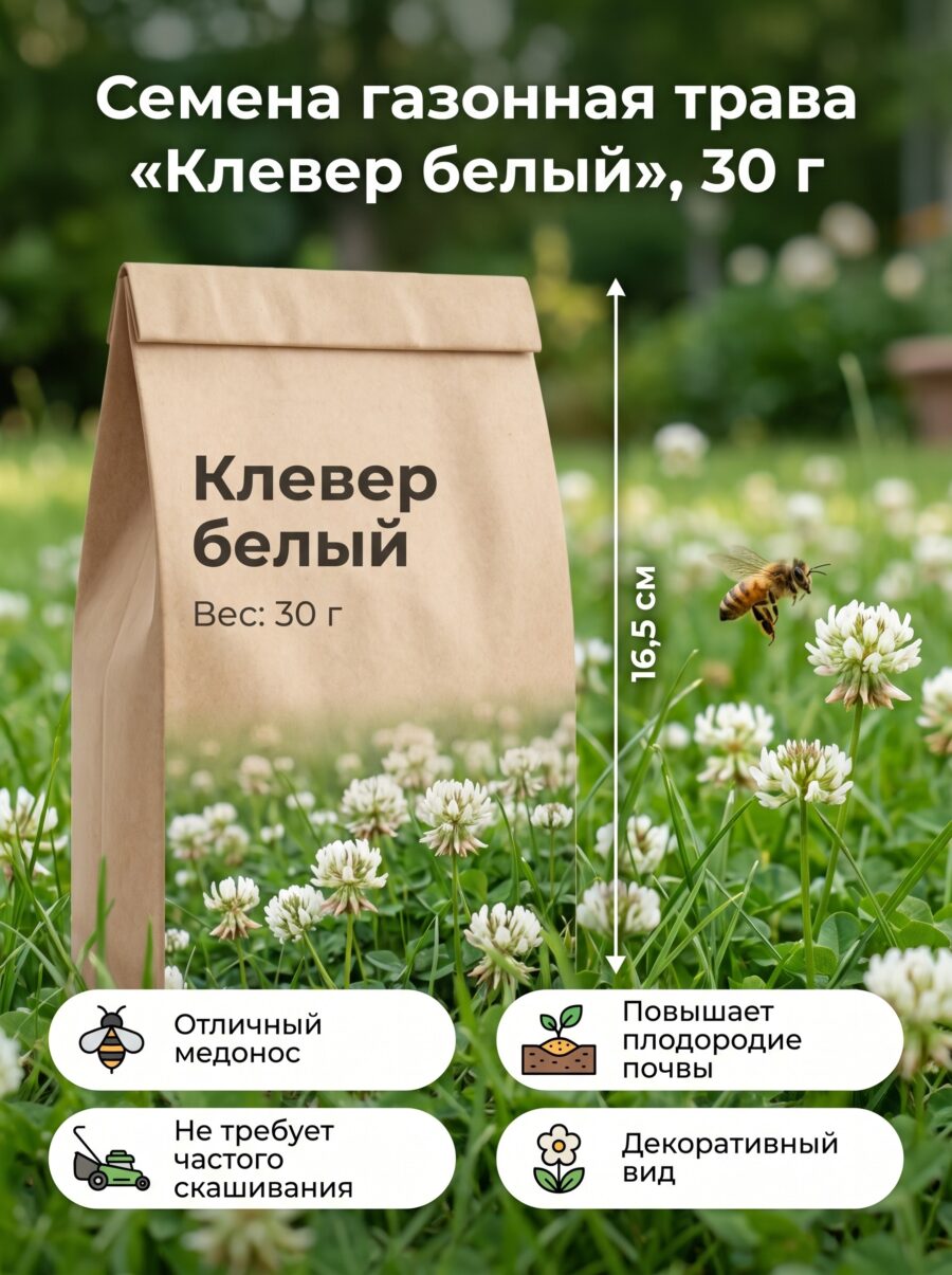 Семена газонная трава «Клевер белый», 30 г Семена газонная трава «Клевер белый», 30 г — карточка товара