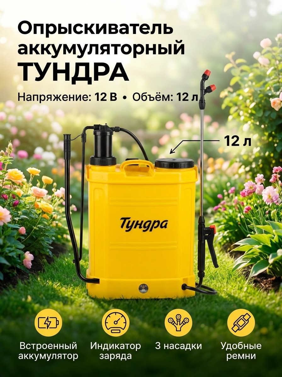 Опрыскиватель аккумуляторный ТУНДРА, 12 В, 12 л — карточка товара