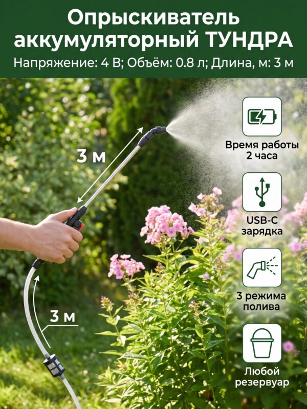 Опрыскиватель аккумуляторный ТУНДРА, 4 В, 0.8 л, 3 м — карточка товара