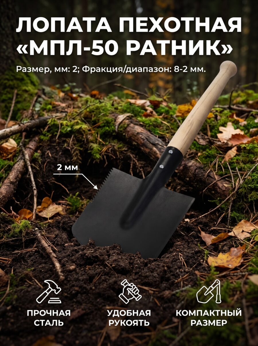Лопата пехотная «МПЛ-50 Ратник», толщина полотна, 1.8-2 мм Лопата пехотная «МПЛ-50 Ратник», толщина полотна, 1.8-2 мм — карточка товара