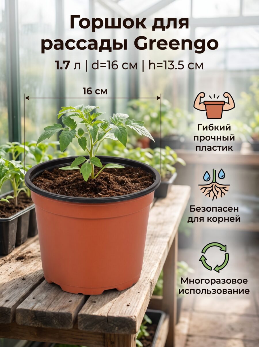 Горшок для рассады Greengo, 1.7 л, d=16 см, h=13.5 см, 13.5 см Горшок для рассады Greengo, 1.7 л, d=16 см, h=13.5 см, 13.5 см — карточка товара